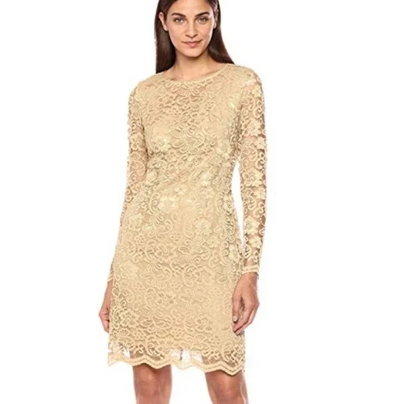 Nanette Lepore Gold Lace Dress Size 2 - Picture 2 of 8